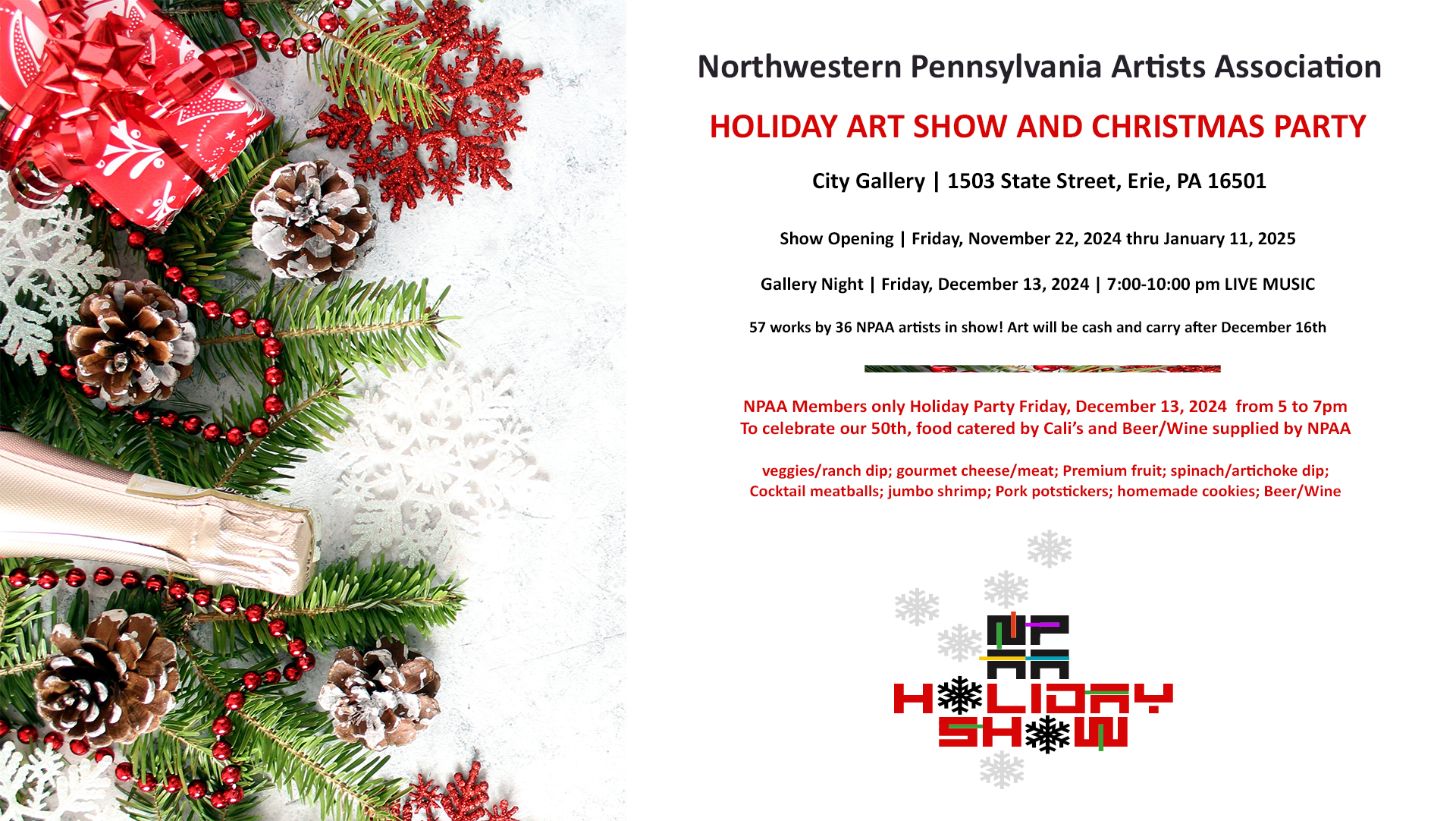 Holiday Art Show and Christmas Party invite